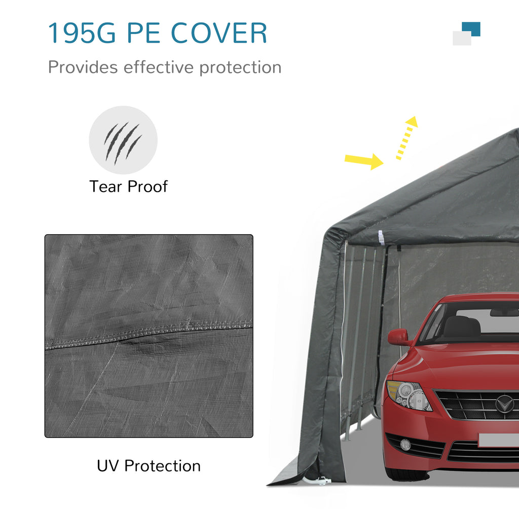 12' x 20' Carport Portable Garage, Heavy Duty Storage Tent, Patio Storage Shelter w/ Anti-UV PE Cover and Double Zipper Doors, for Motorcycle Bike Garden Tools, Gray