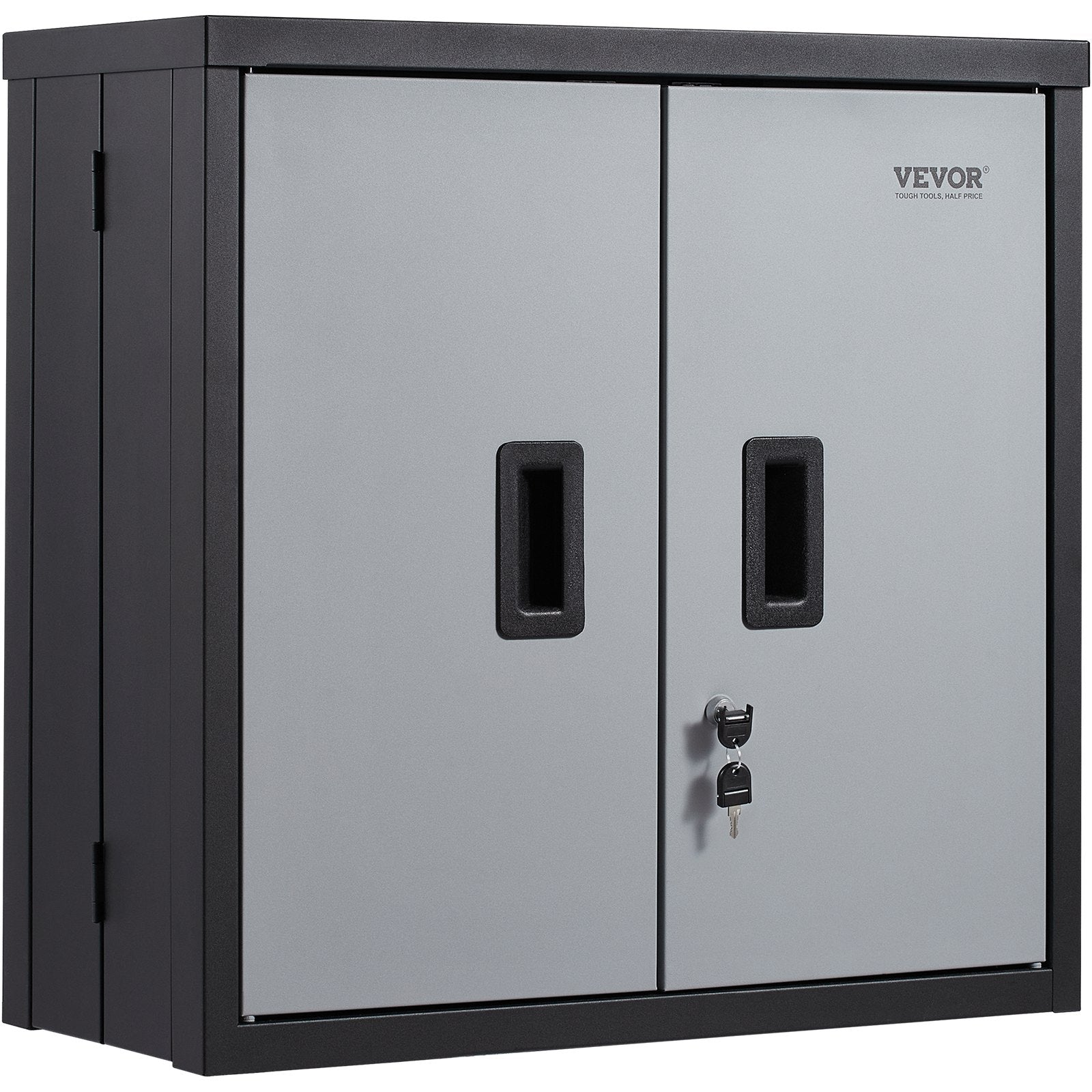 VEVOR Foldable Wall Cabinet, Metal Garage Cabinet Wall Mounted 26 Small Cabinet 240 LBS Loading Capacity Adjustable Shelf Magnetic Door File Locker For Garage Office Home Black