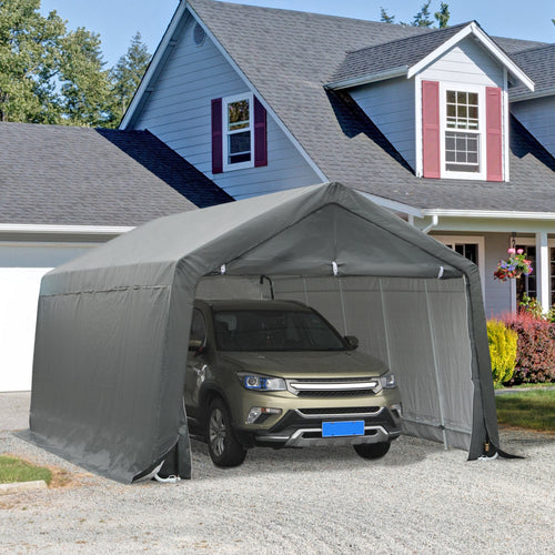 12' x 20' Carport Portable Garage, Heavy Duty Storage Tent, Patio Storage Shelter w/ Anti-UV PE Cover and Double Zipper Doors, for Motorcycle Bike Garden Tools, Gray