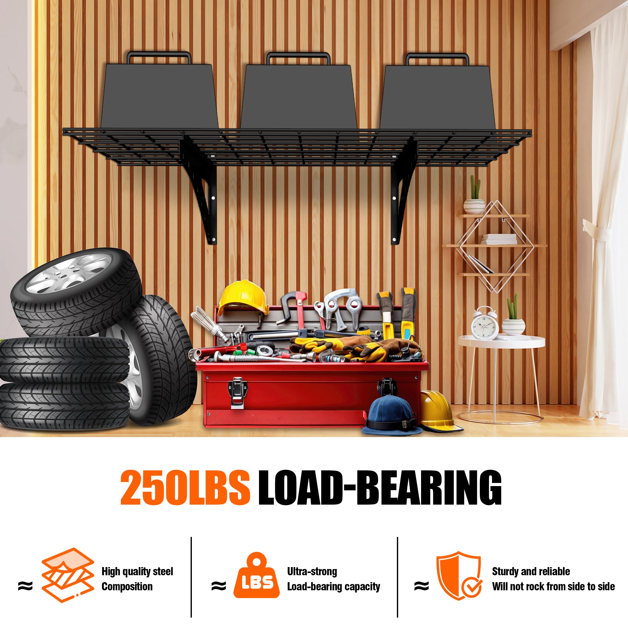 24X48 Inch Wall Mounted Garage Wall Mounted Shelf, Supermarket Storage Rack, Black, 2-piece Set