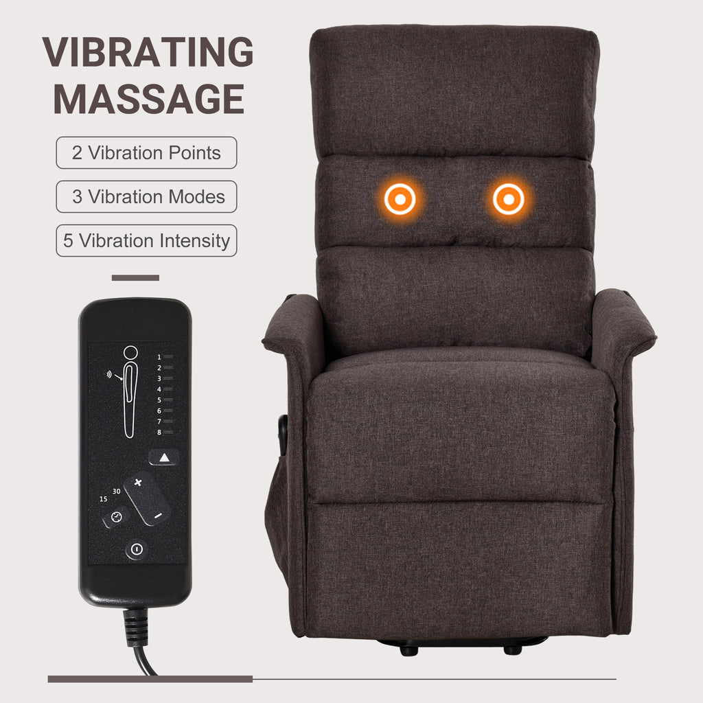 Power Lift Chair with Vibration Massage, Fabric Upholstered Recliner Chair for Elderly with Remote Control, Side Pockets, Brown