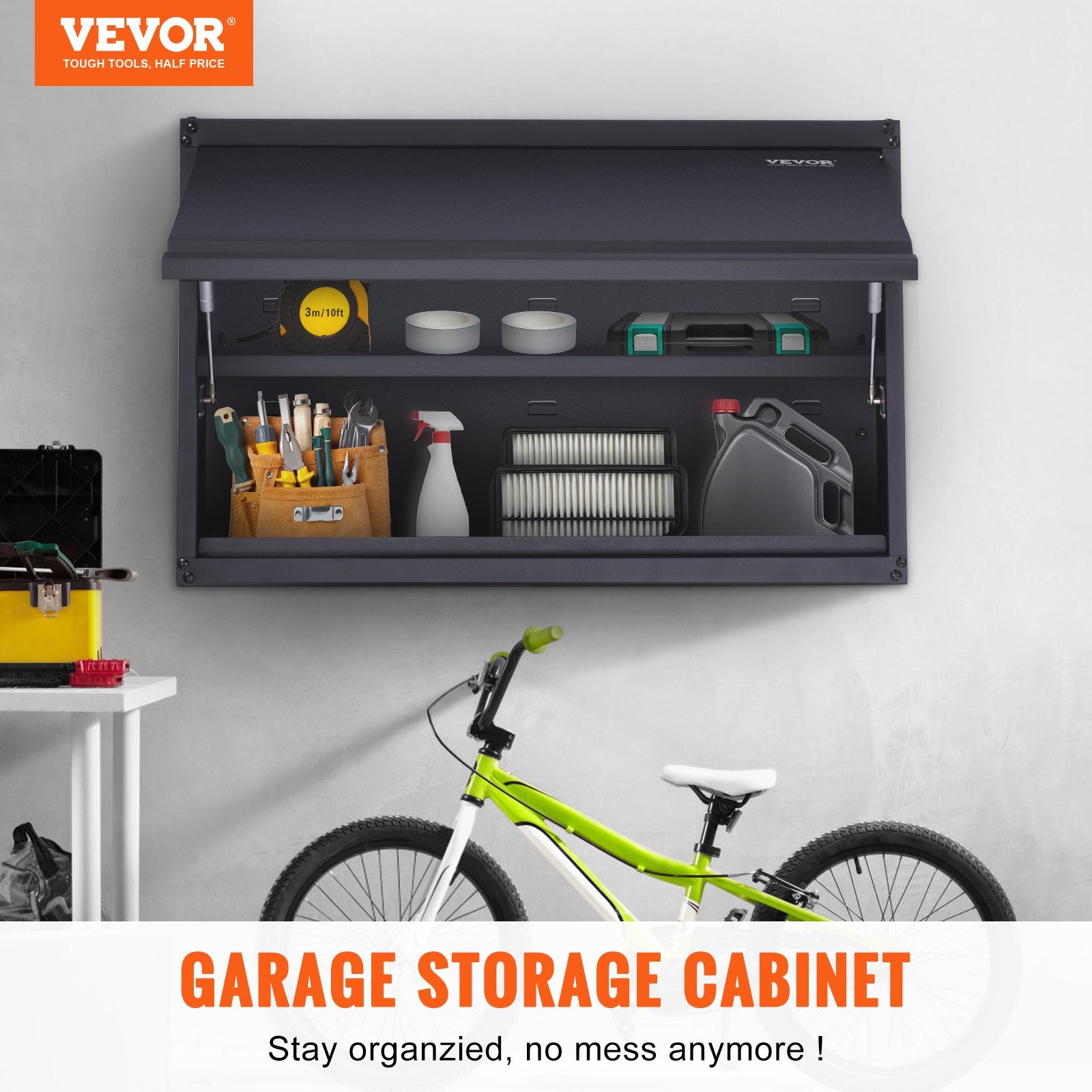 VEVOR Metal Storage Cabinet, 120lbs Load Capacity Per Shelf, 20Tall Wall-Mounted Powder-Coating Steel Garage Cabinet With Adjustable Shelf, Press To Lock & Open Door, Perfect For Office Home Garage