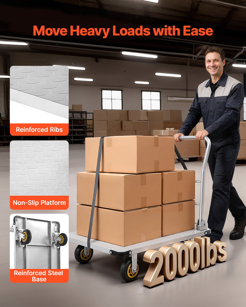Platform Truck, 2000 Lbs Capacity, Heavy Duty Steel Flatbed Cart With Swivel Wheels And Handle, Foldable Platform Hand Push Truck Dolly, For Groceries, Garage, Warehouse, 35.4 X 23.6 X 35.4 In
