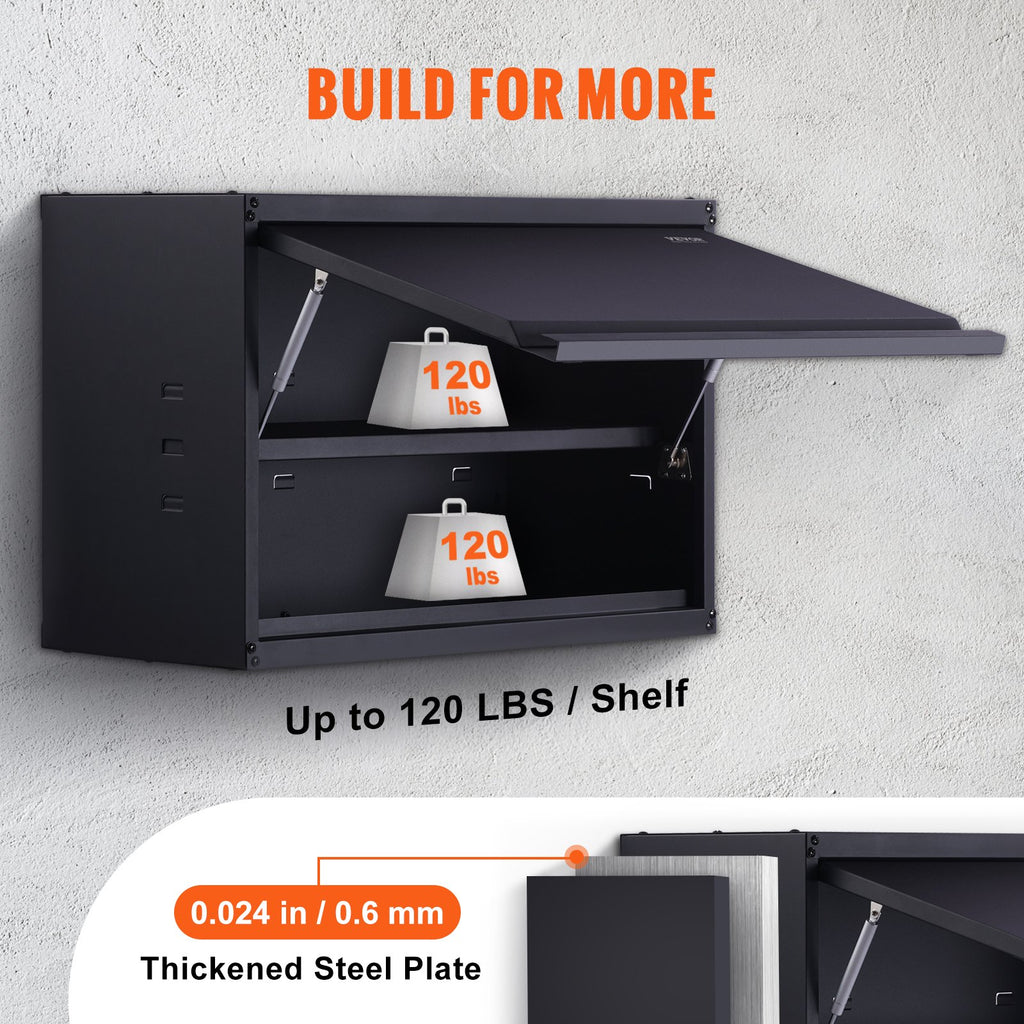 VEVOR Metal Storage Cabinet, 120lbs Load Capacity Per Shelf, 20Tall Wall-Mounted Powder-Coating Steel Garage Cabinet With Adjustable Shelf, Press To Lock & Open Door, Perfect For Office Home Garage