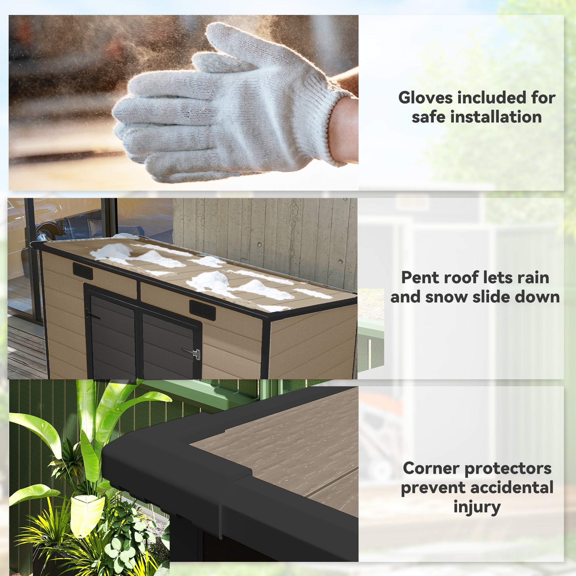 8' x 4' Plastic Outdoor Storage Shed with Floor, Window, Lockable Doors and Vents for Backyard Patio Lawn, Light Brown