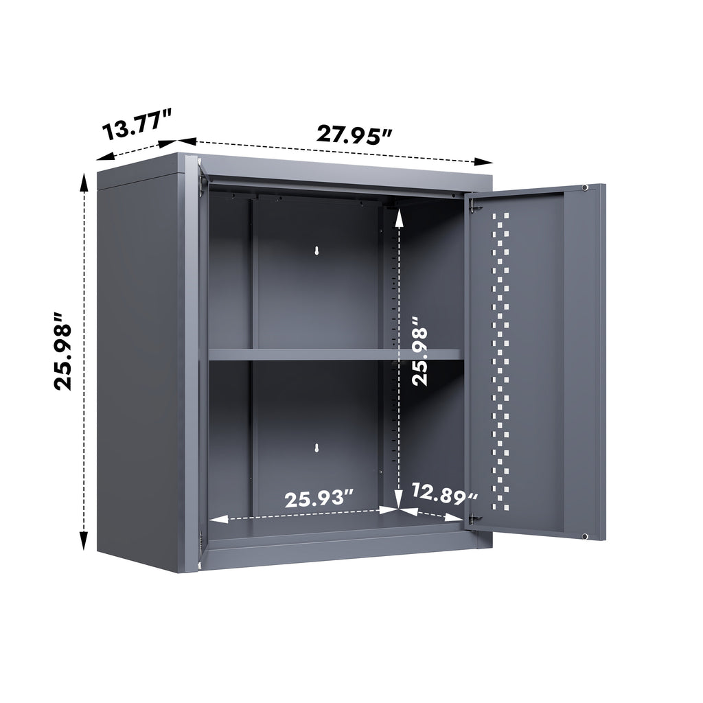 Metal Garage Cabinet With Door, Wall-mounted Storage Cabinet, Floating Tool Cabinet For Basements, Kitchens, And Warehouses  Gray, 13.77 H