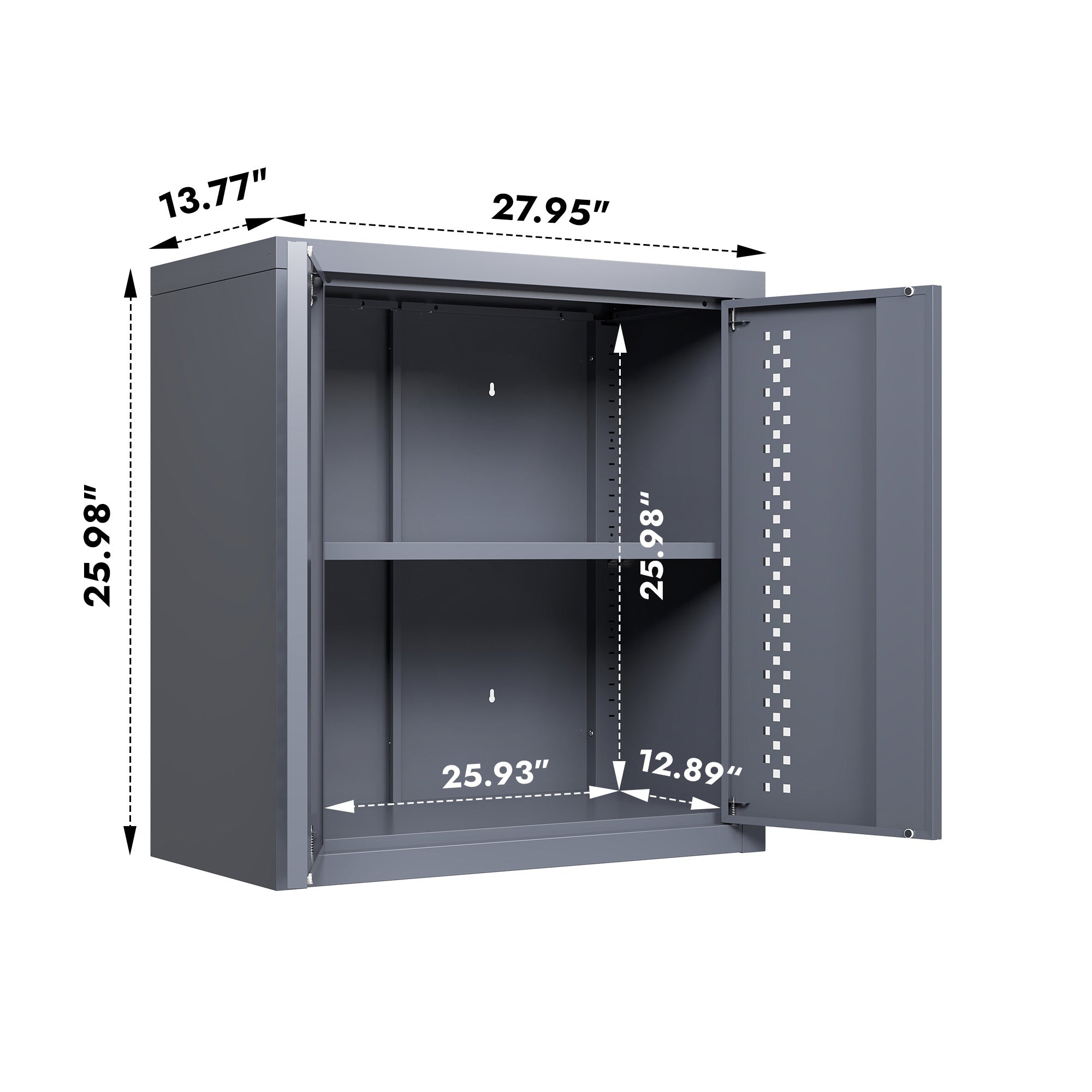 Metal Garage Cabinet With Door, Wall-mounted Storage Cabinet, Floating Tool Cabinet For Basements, Kitchens, And Warehouses  Gray, 13.77 H