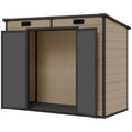 8' x 4' Plastic Outdoor Storage Shed with Floor, Window, Lockable Doors and Vents for Backyard Patio Lawn, Light Brown