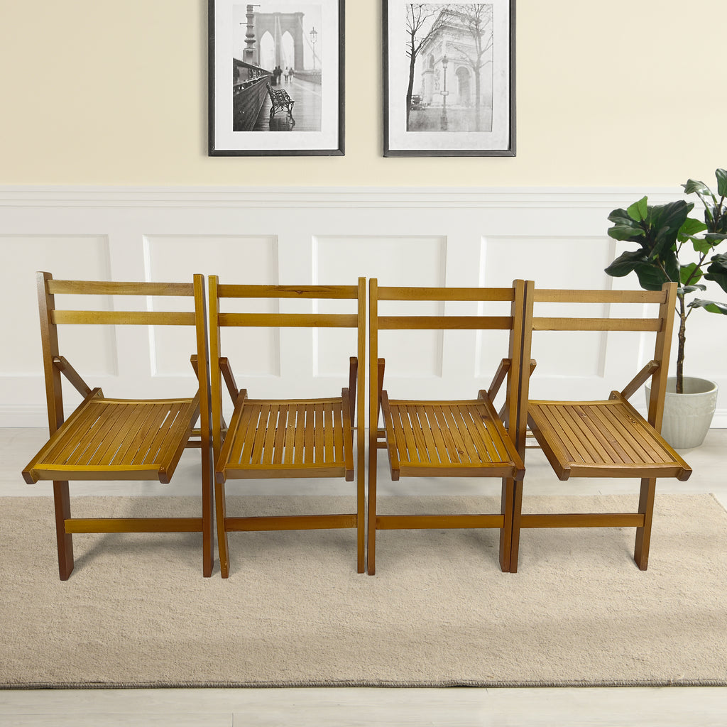 Furniture Slatted Wood Folding Special Event Chair - Honey Color, Set Of 4, FOLDING CHAIR, FOLDABLE STYLE