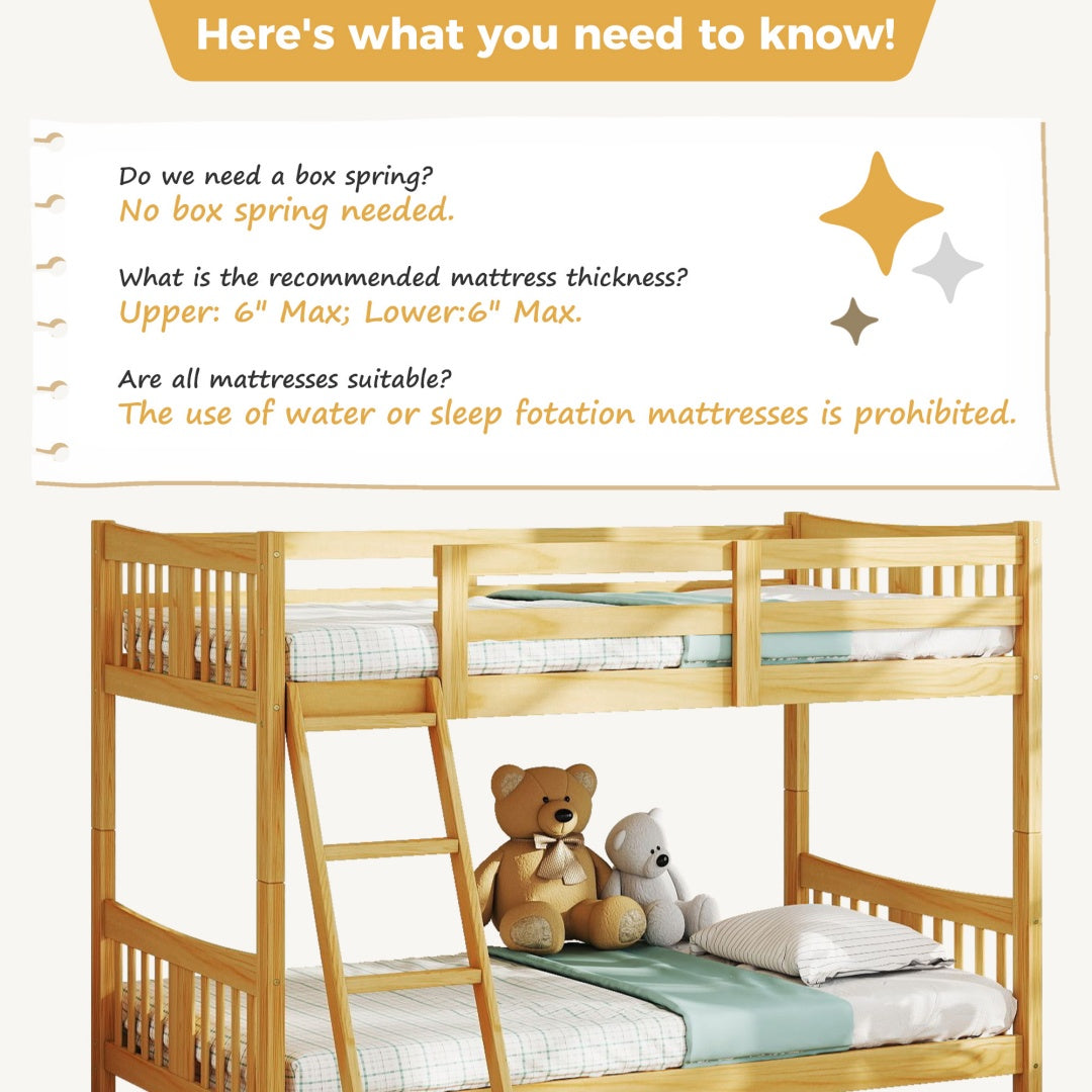 A-B Combination For Sale, Please Do Not Buy Separately--Loft Bunk Bed Twin Over Twin, Solid Wood Frame With Slats, Bunk Beds With Ladder And Guardrail