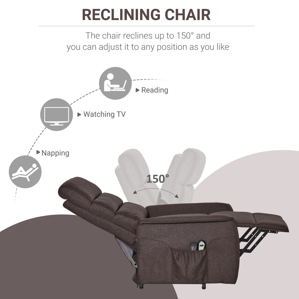 Power Lift Chair with Vibration Massage, Fabric Upholstered Recliner Chair for Elderly with Remote Control, Side Pockets, Brown