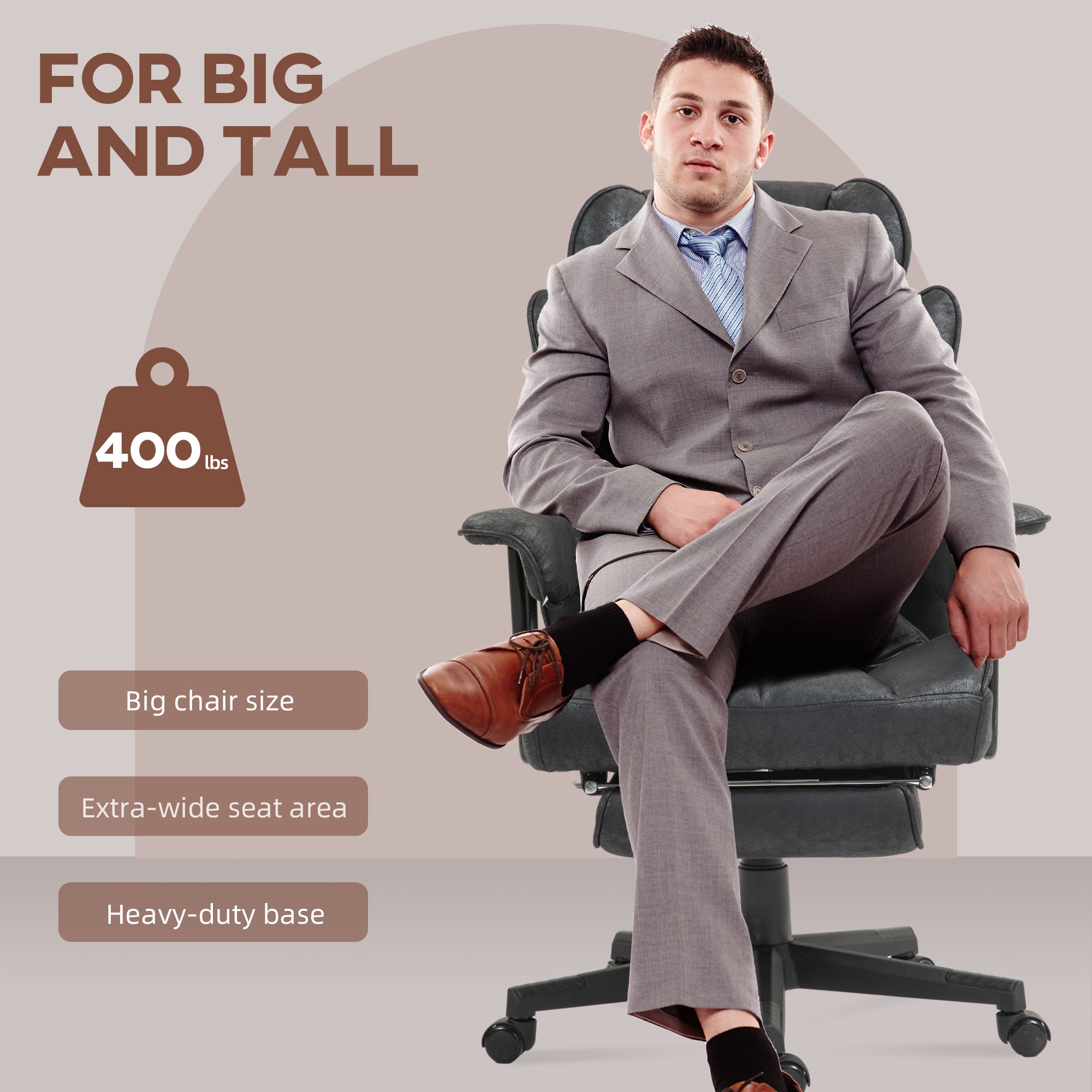 396lbs. Big and Tall Office Chair, Massage Office Chair with Footrest, Lumbar Support & Reclining Function, Black