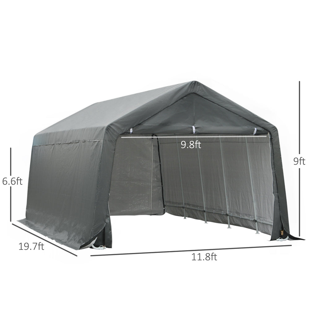 12' x 20' Carport Portable Garage, Heavy Duty Storage Tent, Patio Storage Shelter w/ Anti-UV PE Cover and Double Zipper Doors, for Motorcycle Bike Garden Tools, Gray
