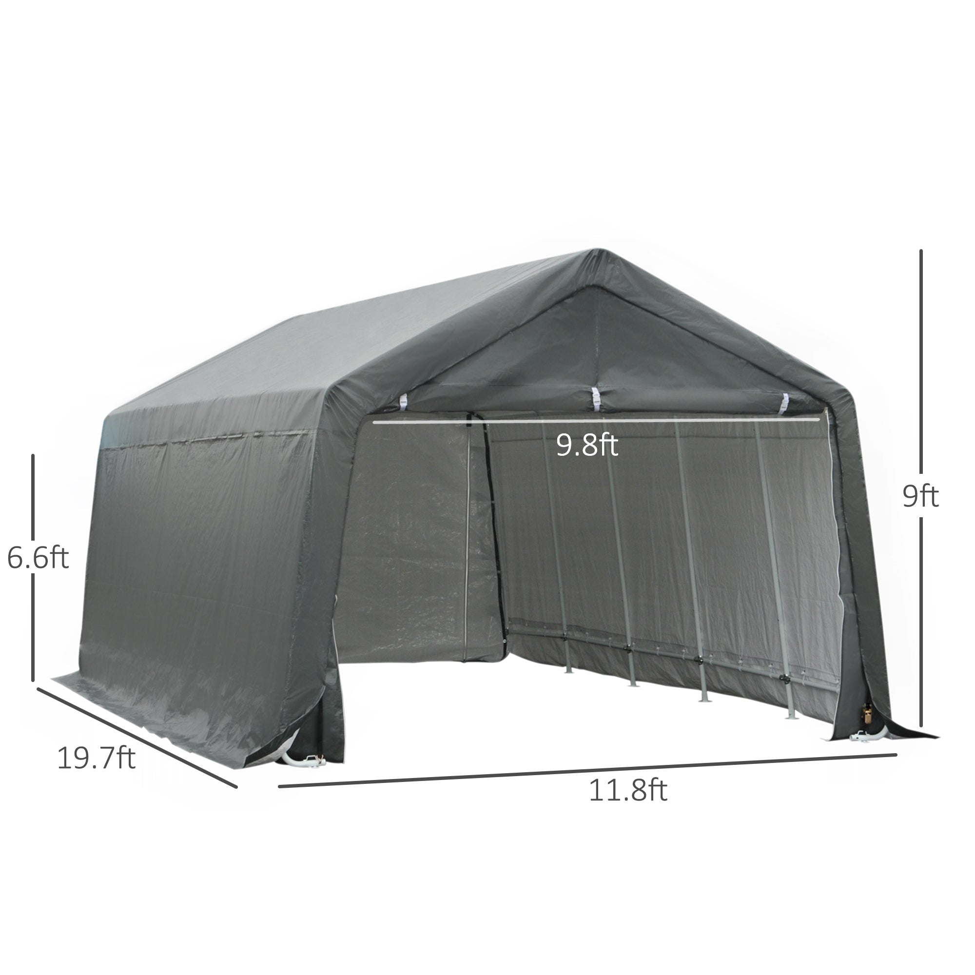 12' x 20' Carport Portable Garage, Heavy Duty Storage Tent, Patio Storage Shelter w/ Anti-UV PE Cover and Double Zipper Doors, for Motorcycle Bike Garden Tools, Gray