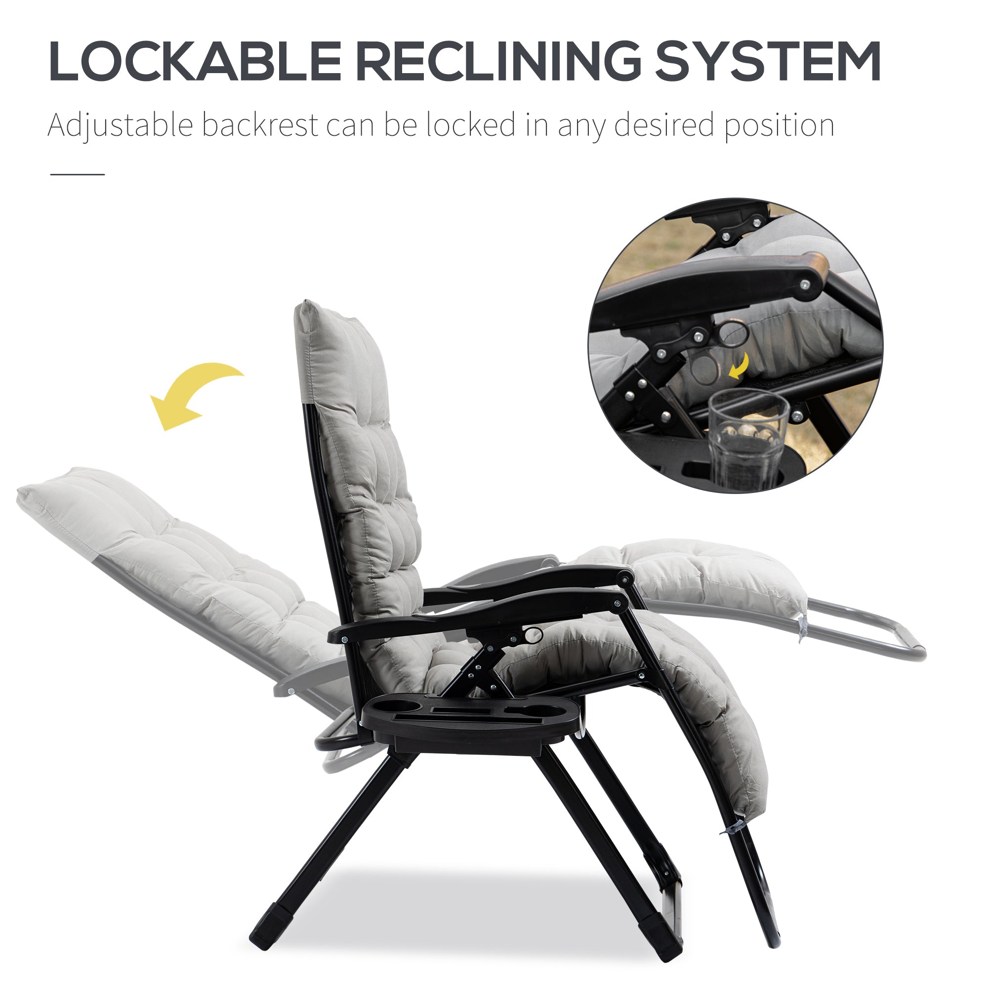 Padded Zero Gravity Chair, Folding Recliner Chair With Cup Holder Cushion, Gray