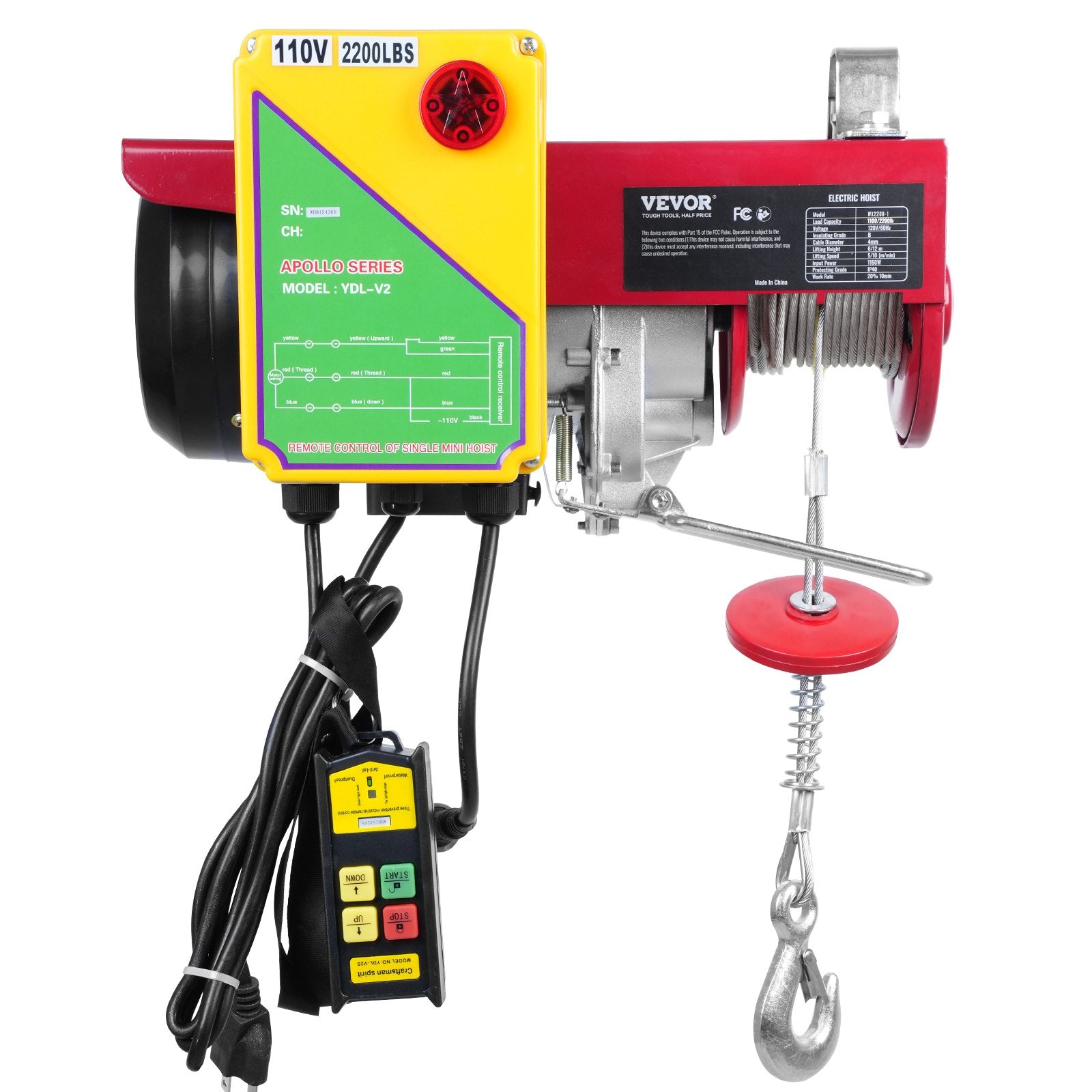 2200 Lbs Wireless Attic Lift, 1600W 110V Electric Hoist With Wireless Remote Control, 40ft Single Cable Lifting Height & Pure Copper Motor, For Garage Warehouse Factory