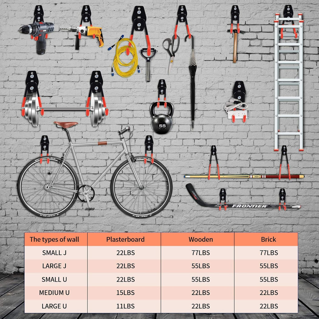 Upgraded 12-Piece Heavy Duty, Utility Steel Garage Storage Hooks, Wall Mount Garage Organizers And Hangers For Organizing Power Tools, Ladders, Bulk Items, Bicycles  Garage Storage