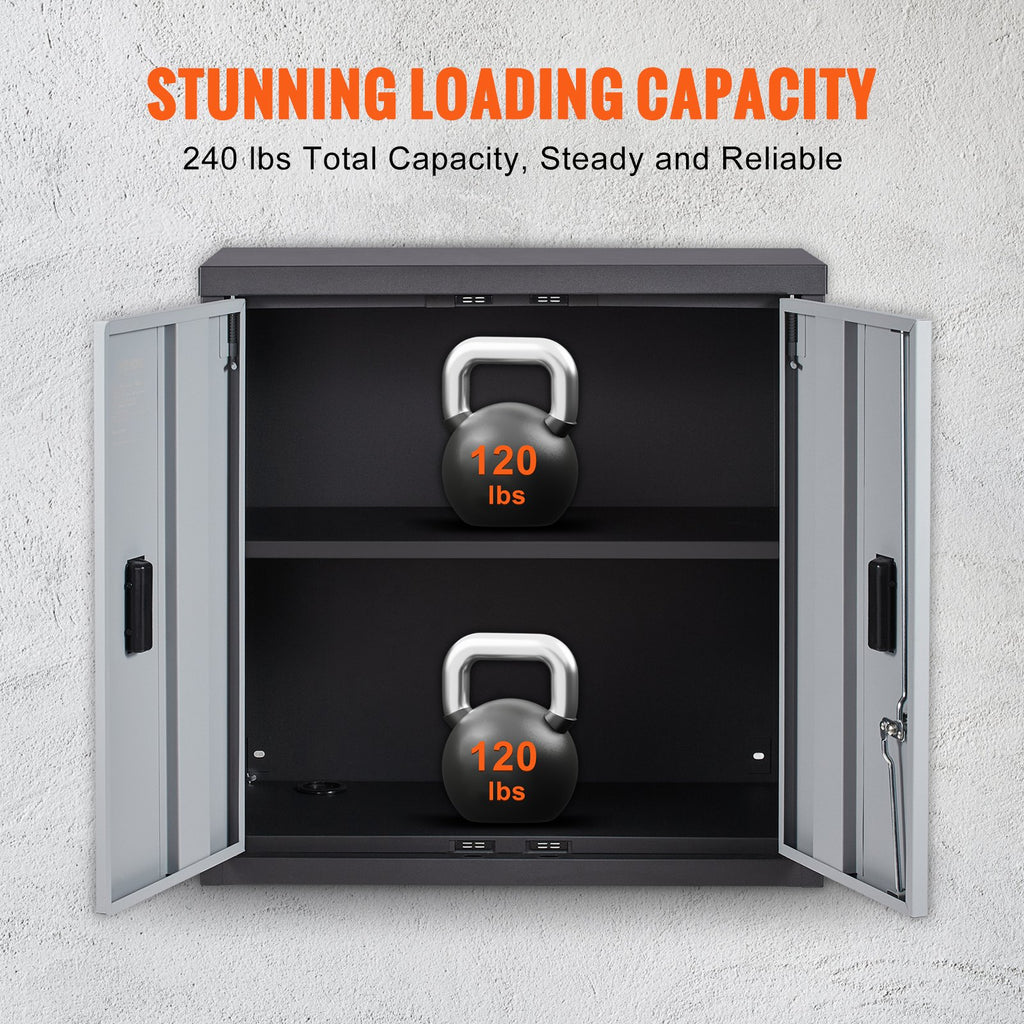 VEVOR Foldable Wall Cabinet, Metal Garage Cabinet Wall Mounted 26 Small Cabinet 240 LBS Loading Capacity Adjustable Shelf Magnetic Door File Locker For Garage Office Home Black