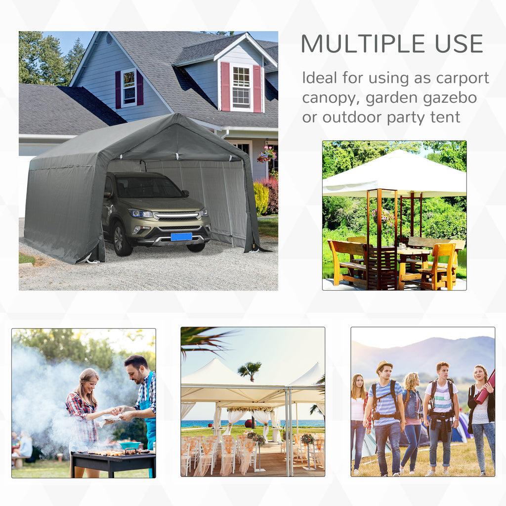 12' x 20' Carport Portable Garage, Heavy Duty Storage Tent, Patio Storage Shelter w/ Anti-UV PE Cover and Double Zipper Doors, for Motorcycle Bike Garden Tools, Gray