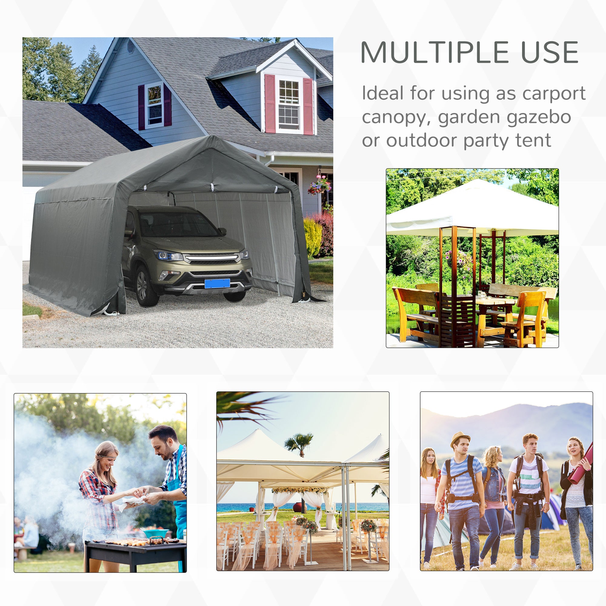 12' x 20' Carport Portable Garage, Heavy Duty Storage Tent, Patio Storage Shelter w/ Anti-UV PE Cover and Double Zipper Doors, for Motorcycle Bike Garden Tools, Gray