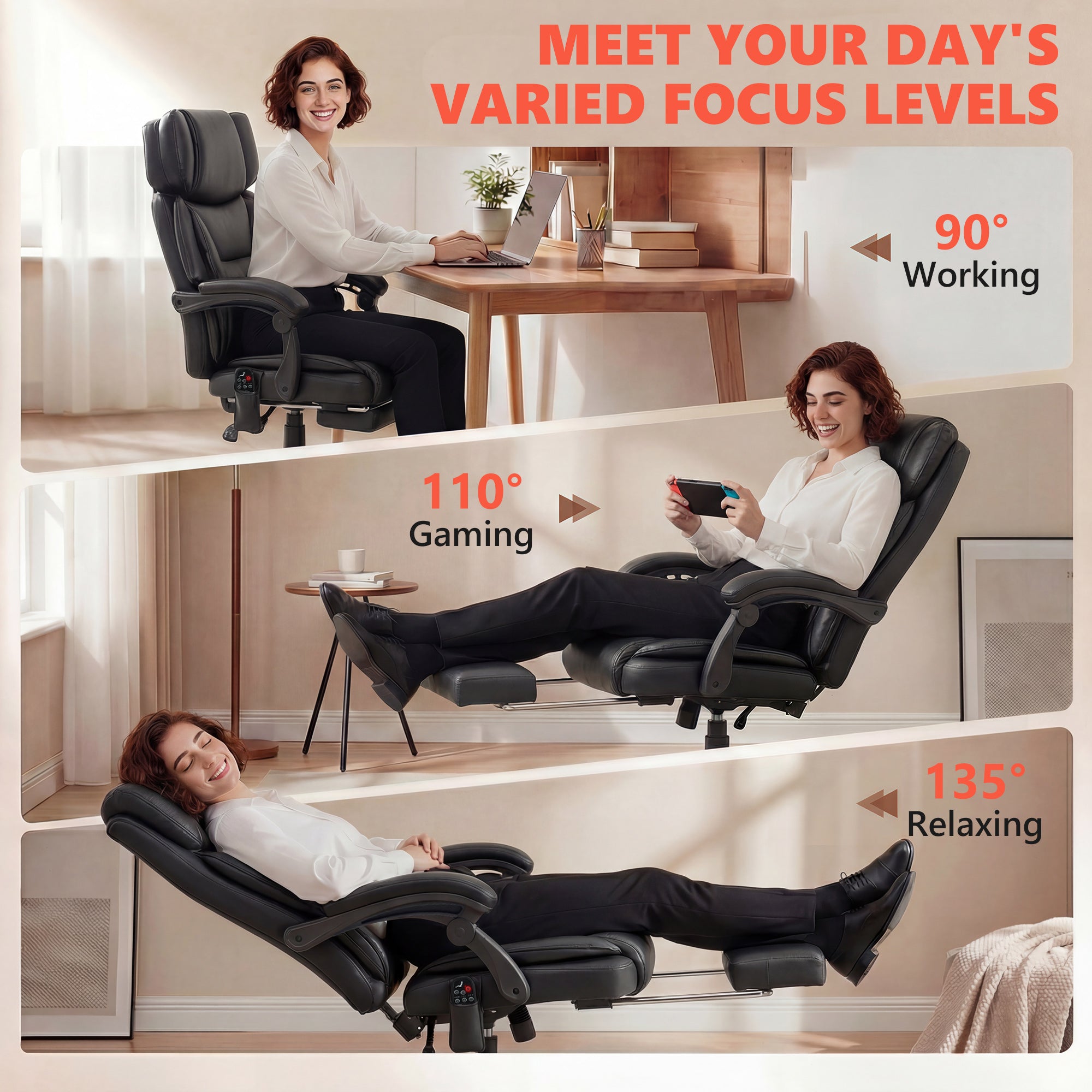 High Back Vibration Massage Office Chair Heated Reclining Computer Chair w/ Footrest, Swivel Wheels, Remote, Black
