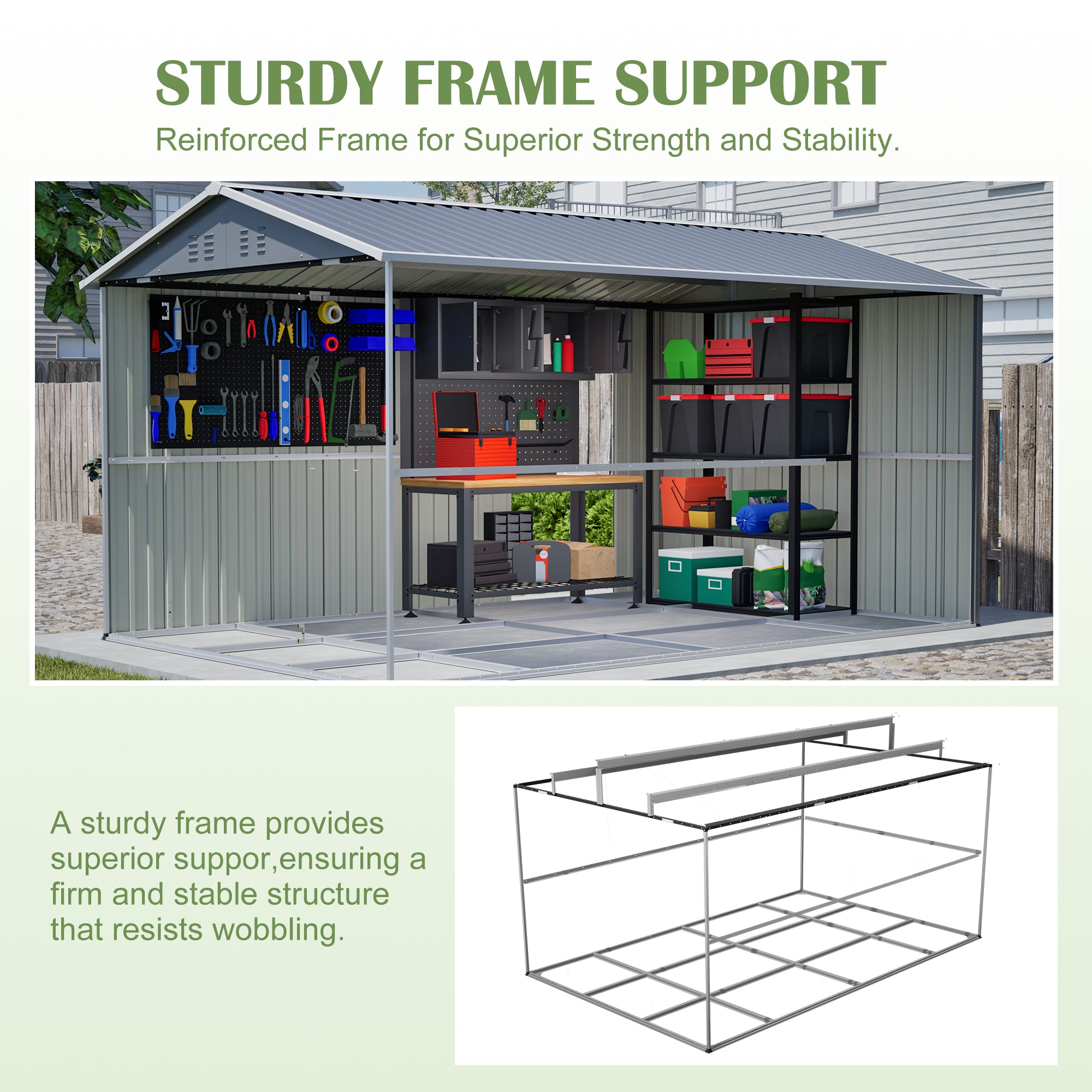 8 X 12 FT Outdoor Storage Shed, Large Metal Tool Storage With Aluminium Frame And Lockable Doors, Storage For Backyard Garden Patio Lawn, Grey
