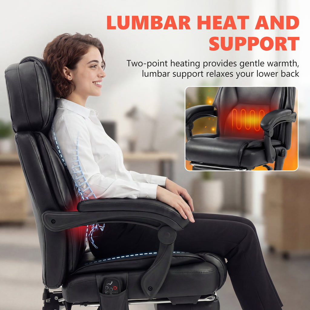High Back Vibration Massage Office Chair Heated Reclining Computer Chair w/ Footrest, Swivel Wheels, Remote, Black
