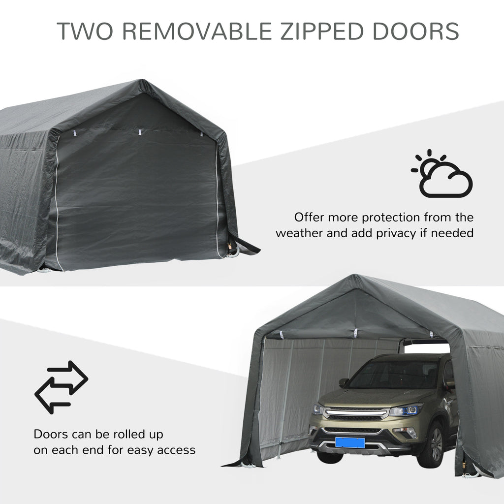 12' x 20' Carport Portable Garage, Heavy Duty Storage Tent, Patio Storage Shelter w/ Anti-UV PE Cover and Double Zipper Doors, for Motorcycle Bike Garden Tools, Gray