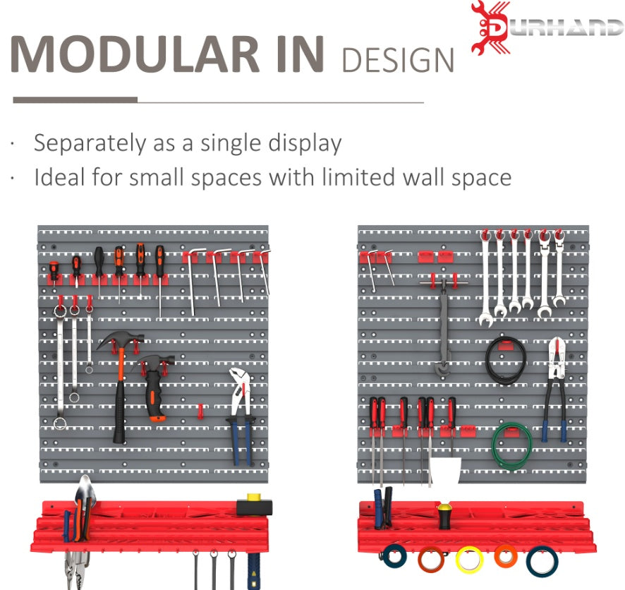 DURHAND Tool Organizer Wall Mounted With 54 Piece Pegboard And Shelf 50 Hooks, DIY Garage Storage With Strong Loading Capacity