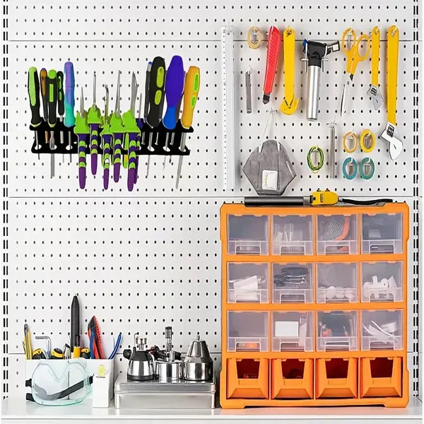 Heavy-Gauge Metal Wall Tool Panel With Mounting Kit - Workshop Organizer For Pliers/Screwdrivers, Wall Storage System Heavy-Gauge Steel Wall Tool Panel With Mounting Kit - Slot Angled Storage System F