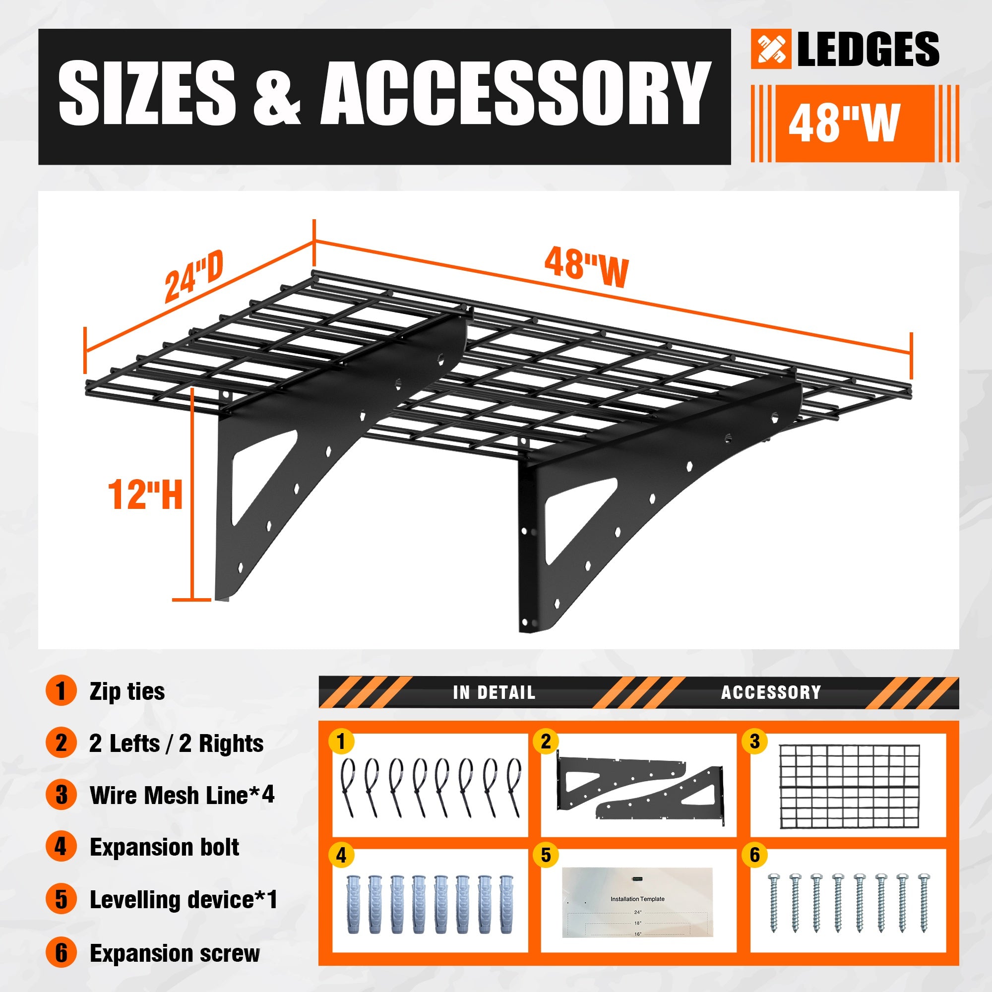 24X48 Inch Wall Mounted Garage Wall Mounted Shelf, Supermarket Storage Rack, Black, 2-piece Set
