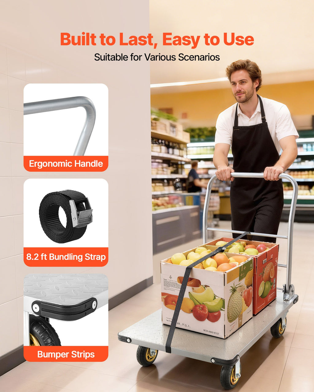 Platform Truck, 2000 Lbs Capacity, Heavy Duty Steel Flatbed Cart With Swivel Wheels And Handle, Foldable Platform Hand Push Truck Dolly, For Groceries, Garage, Warehouse, 35.4 X 23.6 X 35.4 In