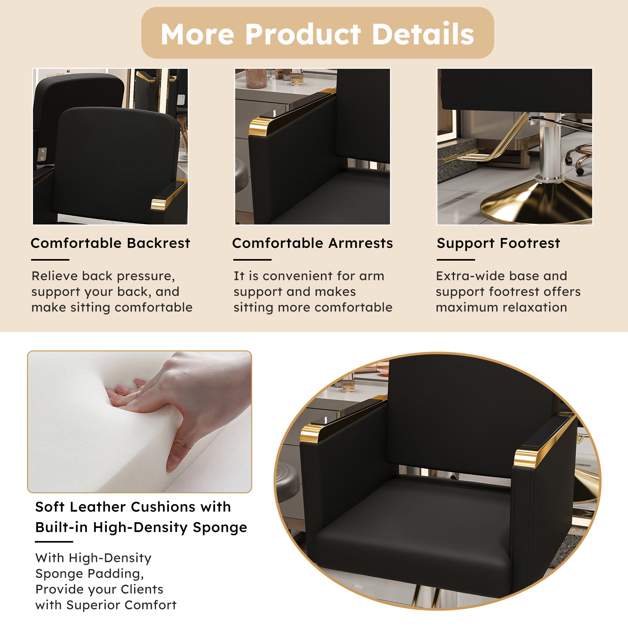 Hydraulic Salon Chair 360  Swivel - Professional Barber Stylist Chair With Pump  Non-Tilting Hairdressing Chair For Salon Tattoo Spa  Black Gold Stylist Equipment  Single Pack