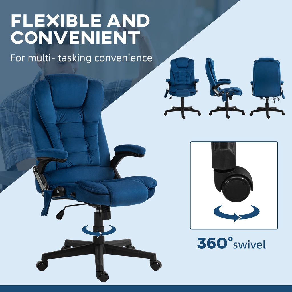 6 Point Executive Office Chair with Heat, Velvet High Back Vibrating Massage Office Chair, Drak Blue