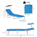 Outdoor Pool Chaise Lounge Chair, Folding Tanning Chair With Sun Shade, Blue
