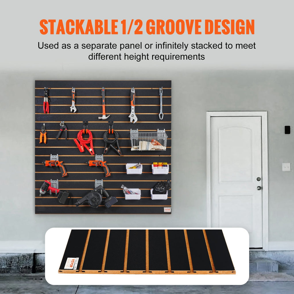 VEVOR Slatwall Panels, 4 Ft X 2 Ft Black Garage Wall Panels , Heavy Duty Garage Wall Organizer Panels Display