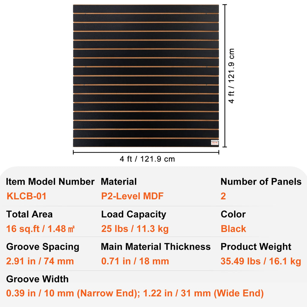 VEVOR Slatwall Panels, 4 Ft X 2 Ft Black Garage Wall Panels , Heavy Duty Garage Wall Organizer Panels Display