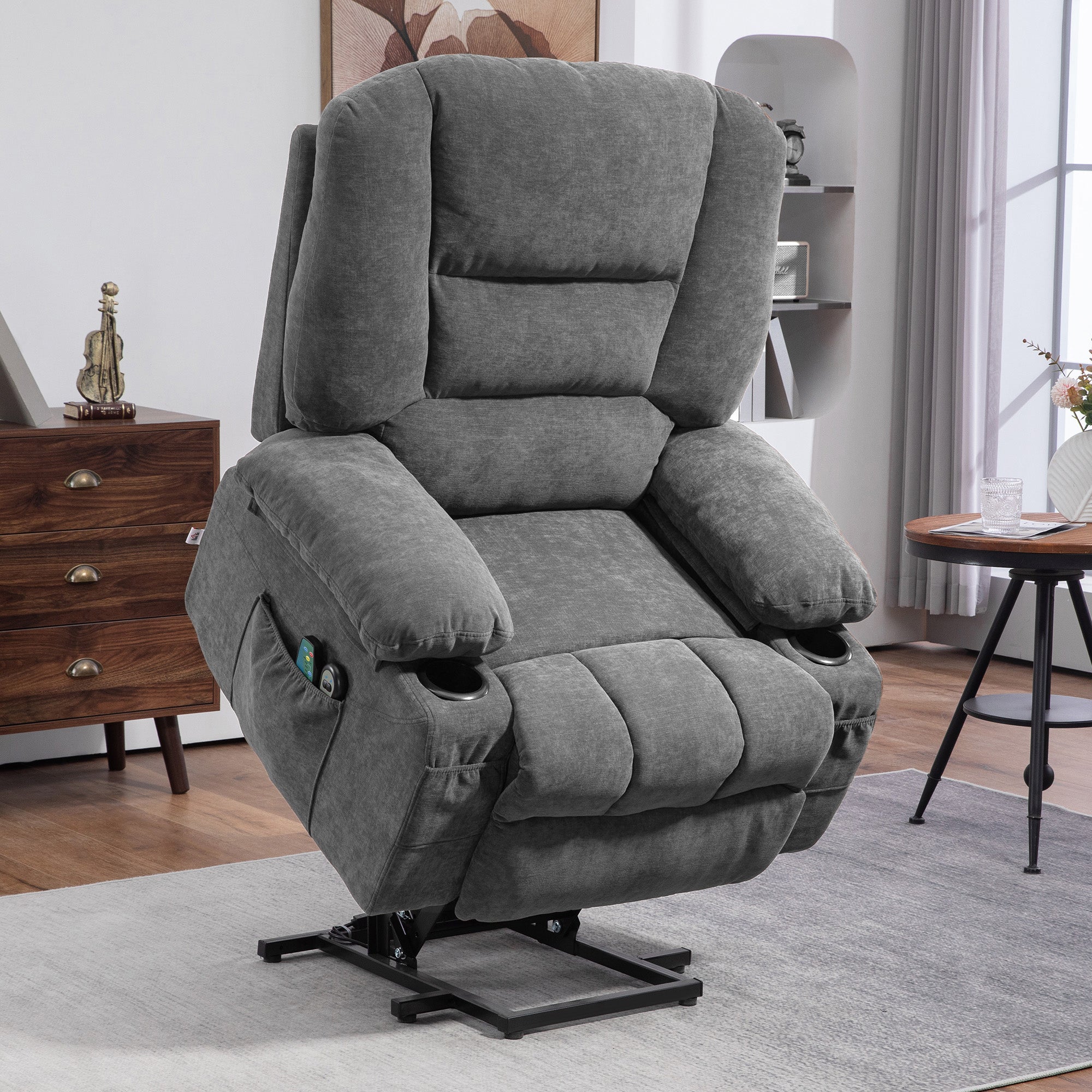 Power Lift Chair, Electric Recliner Chair With Vibration Massage, Heat, Side Pockets, Quick Assembly, Charcoal Gray