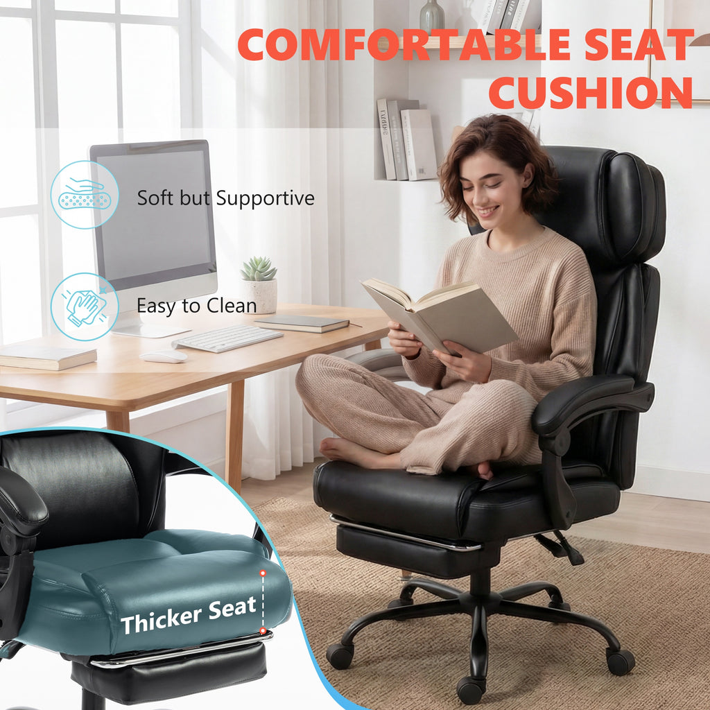High Back Vibration Massage Office Chair Heated Reclining Computer Chair w/ Footrest, Swivel Wheels, Remote, Black