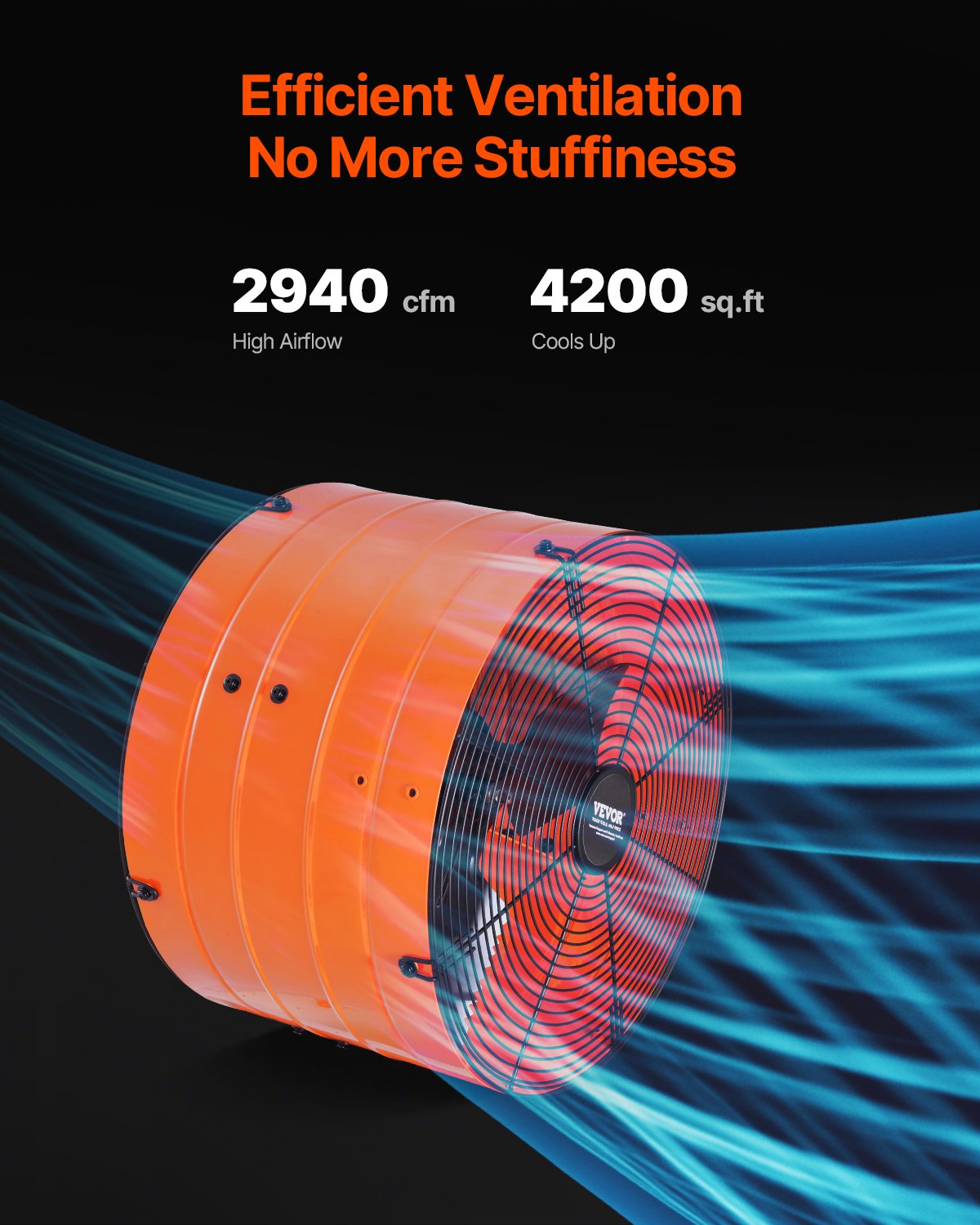 Gable Mount Fan, 16 Inch Attic Exhaust Fan With Adjustable Thermostat & Outer Mesh, 2940 CFM House Ventilator Cools Up To 4200 Sq.Ft, Quiet Ventilation For Roof, Garage & Shop, Vibrant Orange