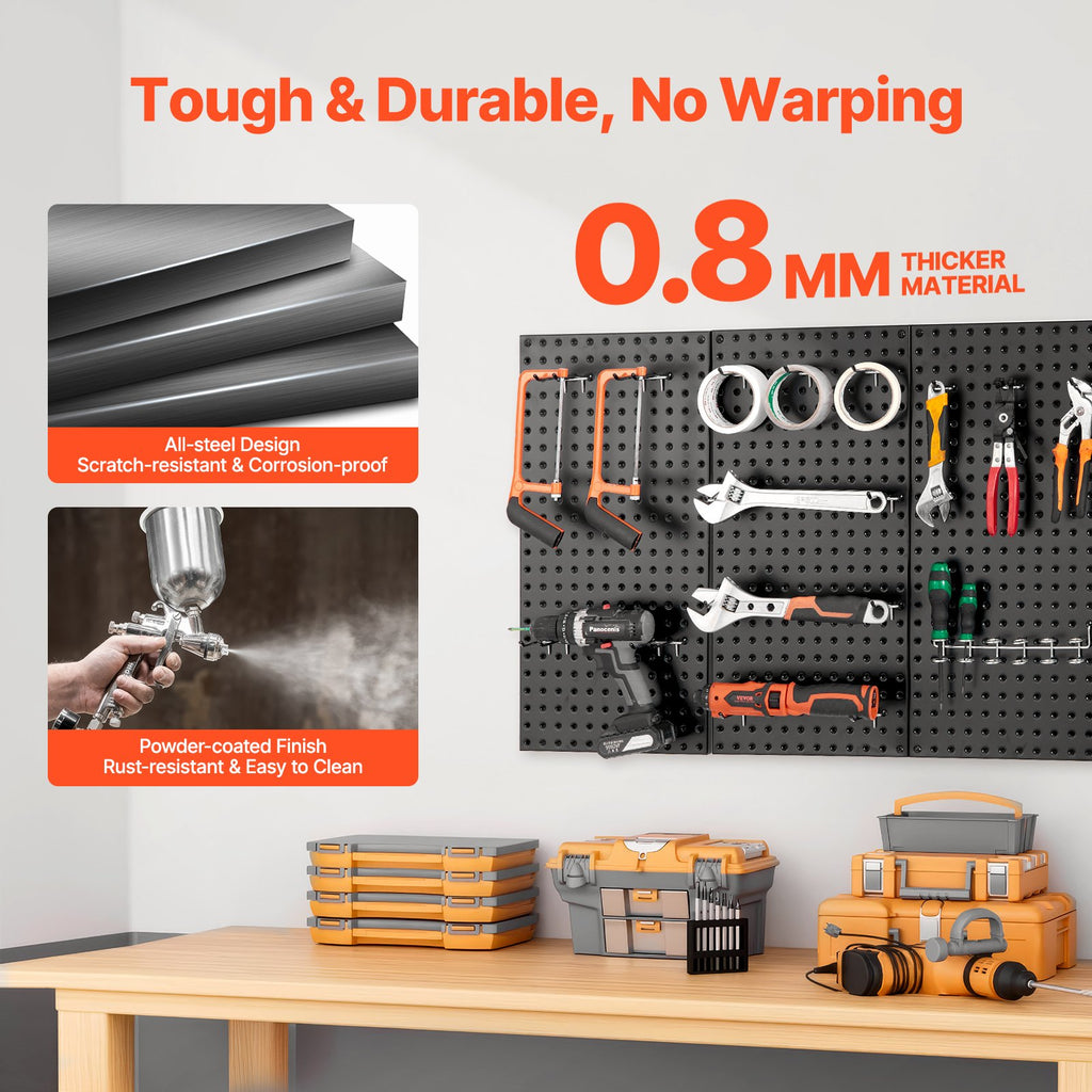 Metal Pegboard Panels, 24" X 12" Pegboard, 3 Panels, Heavy Duty Steel Peg Board Wall Organizer, For Living Room Garage Tool Storage Workbench Office Organization Craft Room Kitchen Home, Black