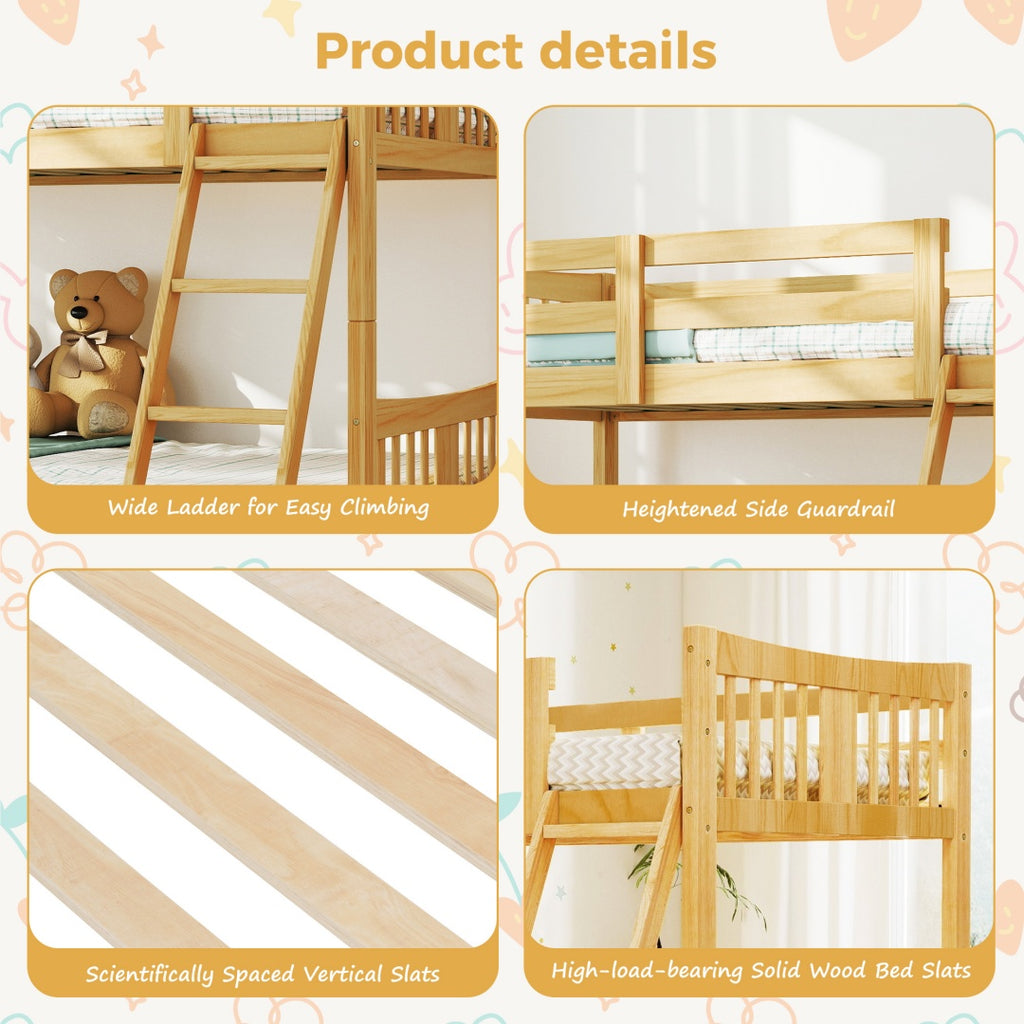 A-B Combination For Sale, Please Do Not Buy Separately--Loft Bunk Bed Twin Over Twin, Solid Wood Frame With Slats, Bunk Beds With Ladder And Guardrail