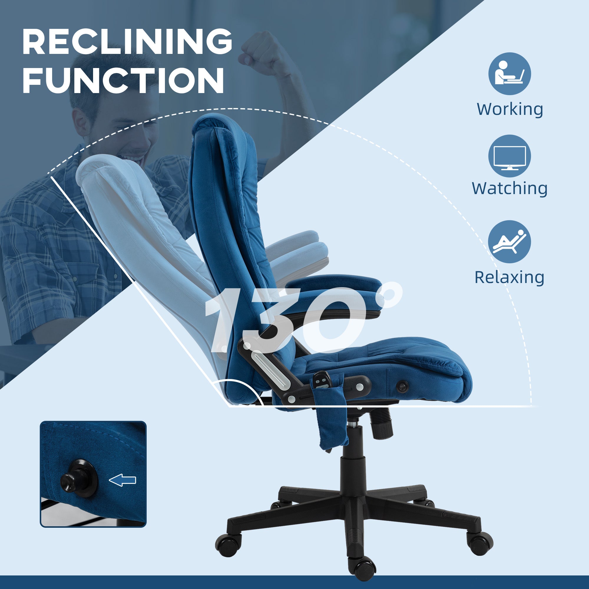 6 Point Executive Office Chair with Heat, Velvet High Back Vibrating Massage Office Chair, Drak Blue