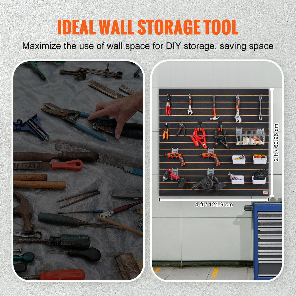 VEVOR Slatwall Panels, 4 Ft X 2 Ft Black Garage Wall Panels , Heavy Duty Garage Wall Organizer Panels Display