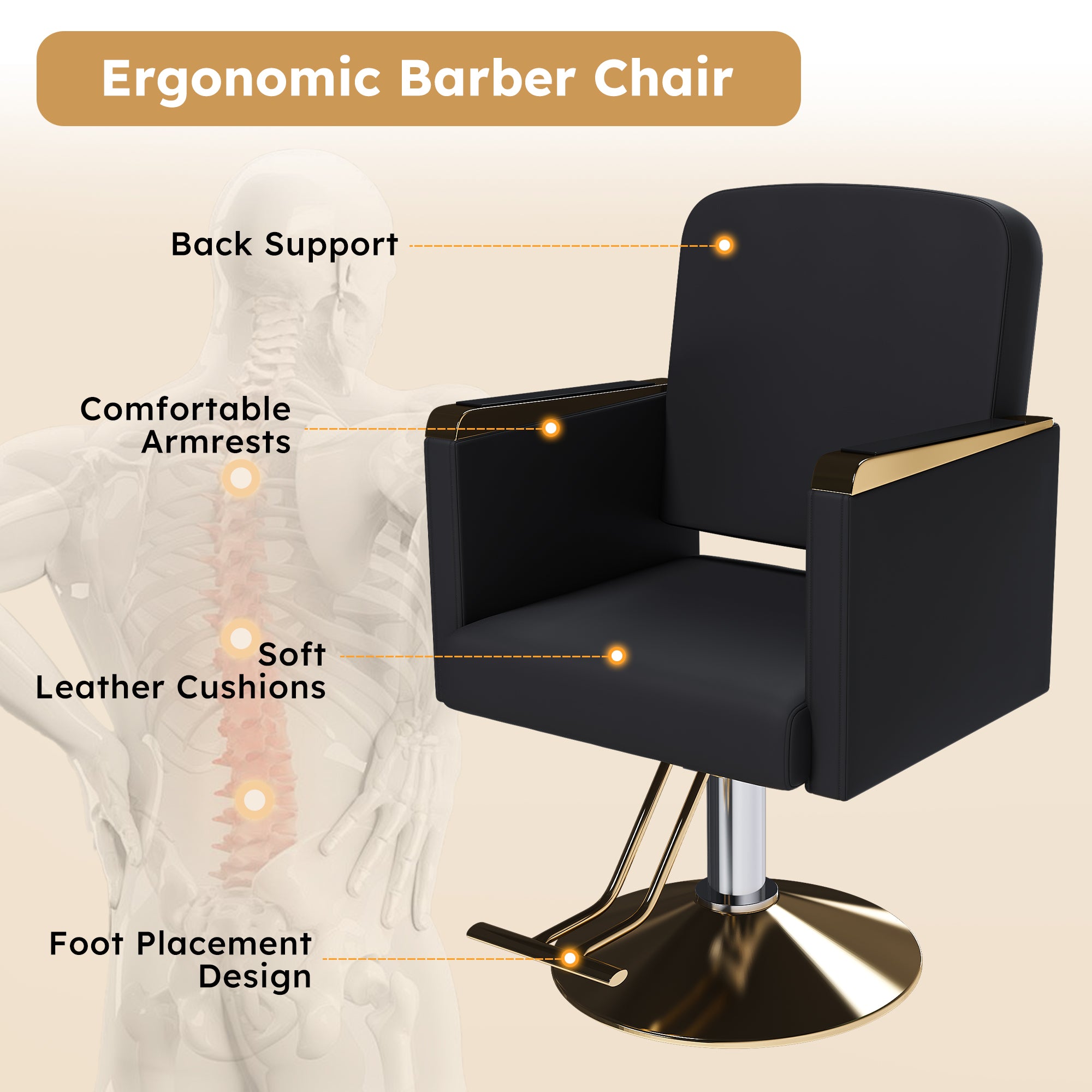 Hydraulic Salon Chair 360  Swivel - Professional Barber Stylist Chair With Pump  Non-Tilting Hairdressing Chair For Salon Tattoo Spa  Black Gold Stylist Equipment  Single Pack