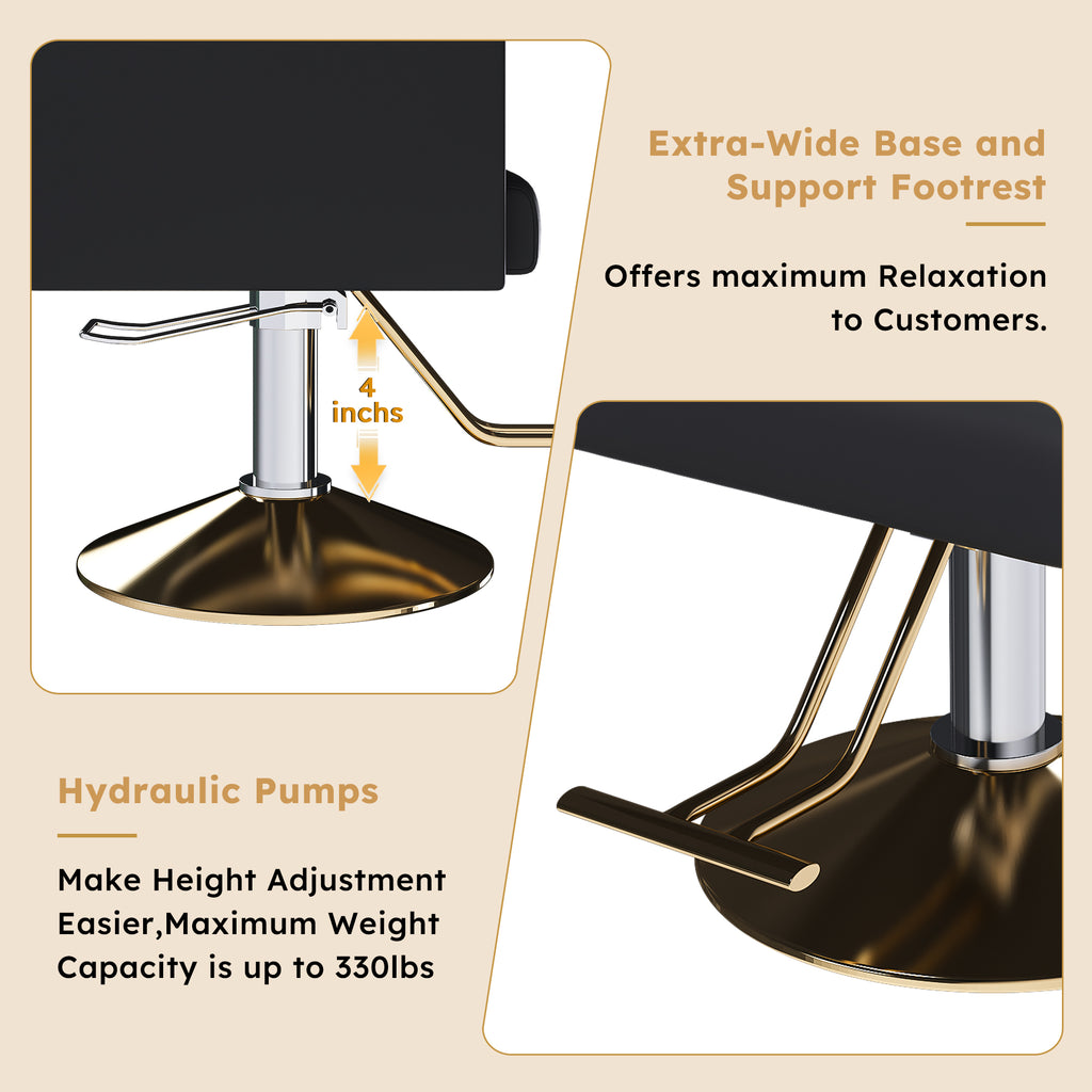 Hydraulic Salon Chair 360  Swivel - Professional Barber Stylist Chair With Pump  Non-Tilting Hairdressing Chair For Salon Tattoo Spa  Black Gold Stylist Equipment  Single Pack